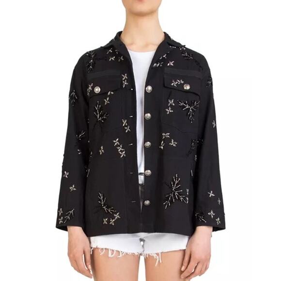 NWT The Kooples Metallic Beaded & Embroidered Jacket Black Women’s Size Small/ 4 - Picture 3 of 14